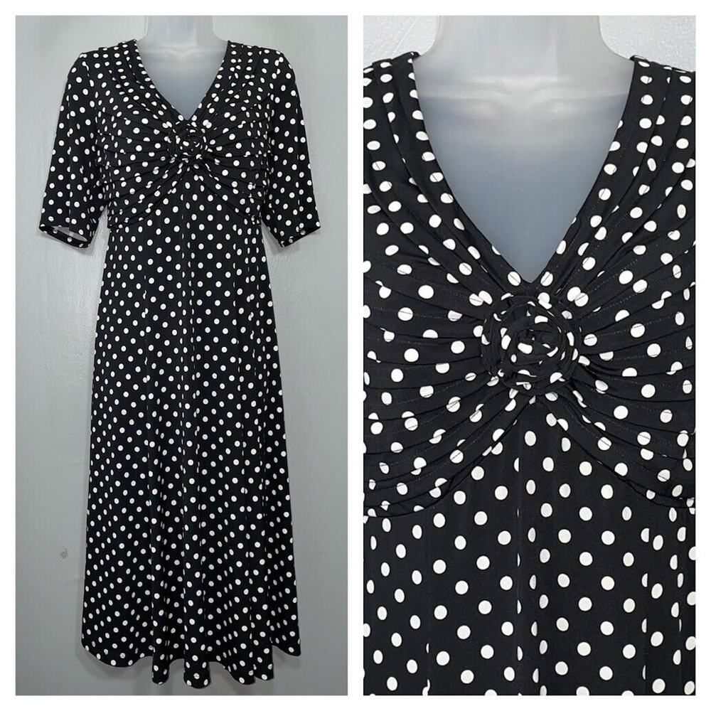 Chadwicks Dress Size Large Black White Polka Dot Classic Chic Church Babydoll